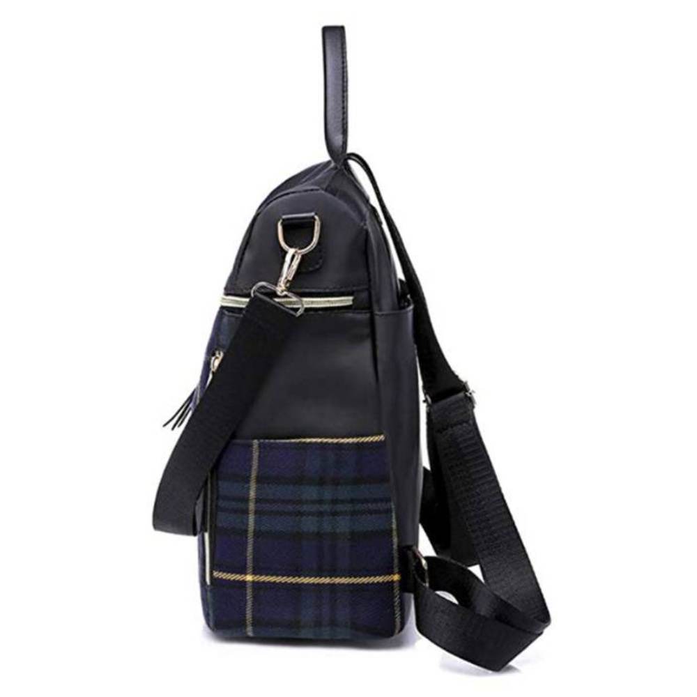 Black & Red Plaid Vegan Leather Sling Backpack - Picture 6 of 6